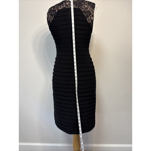 Adrienne Papell Lace Illusion Tiered Pleat Black Sheath Dress 6 - Picture 7 of 14